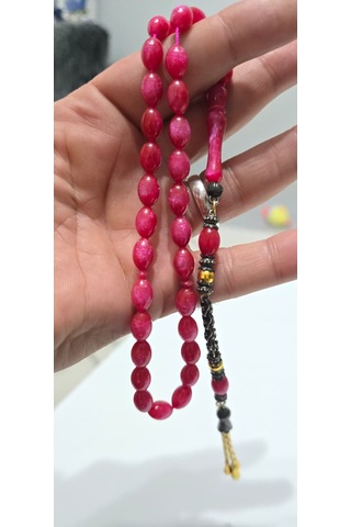 Ağır Püsküllü Pembe Sentetik Opal Kesme Tesbih