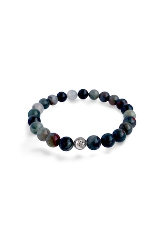 Gümüş Hematit Doğal Taşlı Bayrak Tasarım Erkek Bileklik Gümüş