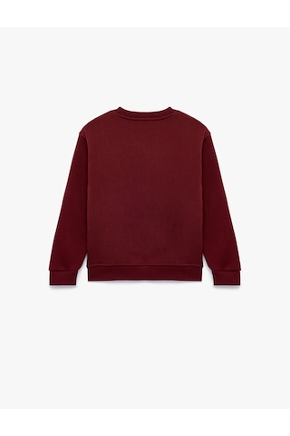 Koton Üç İplik Şardonlu Uzun Kollu Bisiklet Yaka Kedi Baskılı Sweatshirt Bordo 7wkg10259ak