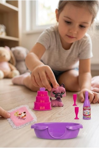Petclub Sevimli Minişin Yatak Odası Oyun Seti Sevimli Pembe Köpek Ve Eğlenceli Aksesuarlı Kutu Oyuncak