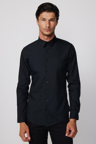 Tudors Slim Fit Arkadan Pensli Önden Kulplu Düz Trend Siyah Erkek Gömlek-28230-siyah Siyah
