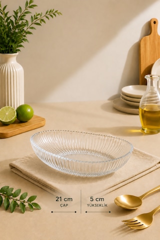 Cam Çukur Kayık Sunum Tabağı Şeffaf Servis Tabağı Salata Meze Çerez Tabak Oval Şık Meyvelik 21 Cm