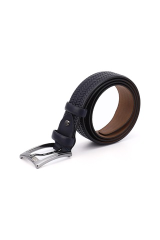 Gönderi R Lacivert Antik Hakiki Deri 3,5 Cm Örgü Desenli Klasik Kemer Lacivert