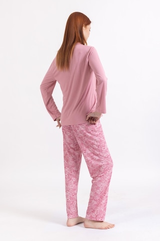 Kadın Dört Mevsim Dantel Desenli Melisa Kumaş Yüksek Kalite Yuvarlak Yaka Pijama Takımı 1361 - Pudra