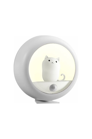 Qingmipy "şirin Kedi Şekilli Usb Şarjlı Sensörlü Gece Lambası - Duvar & Masa Kullanımı" Beyaz
