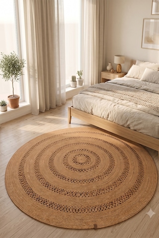Jüt Hasır Yuvarlak Kilim Halı Yolluk Dekoratif Örgü Halı Doğal Görünümlü Bohem Kilim Salon Oturma Odası Balkon Mutfak Yatak Odası Koridor 7121bambu