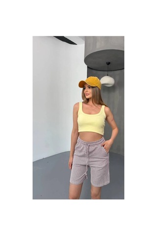Thiff Gymwear Yandan Cepli Beli Bağcıklı Su Yolu Kadın Çizgili Şort Kırmızı