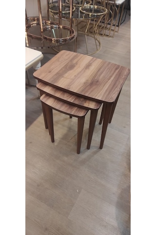 3 Lü Mdf Lam Zigon Sehpa Takımı , Ahşap Zigon Sehpa Amalfi Cevizi