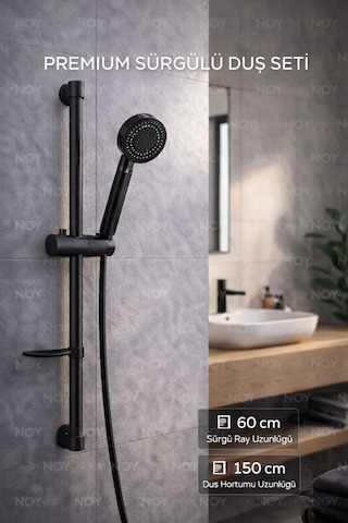 Duş Başlığı Duş Sistemi Sürgülü Premium Seri Siyah