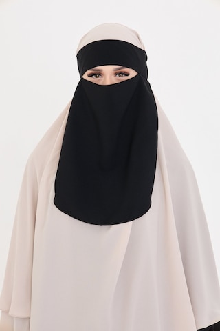 Siyah Tesettür Tek Katlı Peçe Medine İpeği Arkadan Bağlamalı 1026 01 Siyah