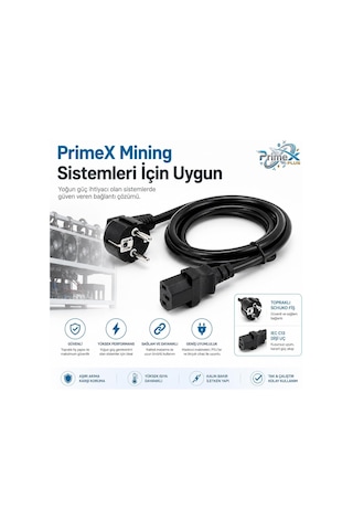 Primex Px-p418 1.5 Metre Lüks Power Kablosu, 3x1.5mm Kalın Full Bakır Psu Güç Kablosu, Pc Power Supply Monitör Mining Sistemleri İçin Siyah Enerji Kablosu