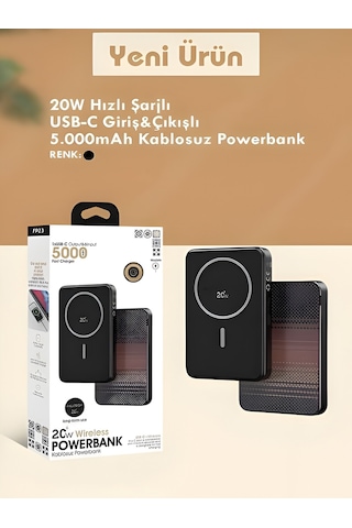 20w Hızlı Şarj Magsafe Powerbank 5000mah Taşınabilir Şarj Cihazı Type-c Giriş/çıkış Siyah