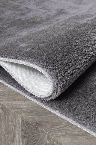 Yuvarlak Comfort Puffy Overloklu Peluş Halı Antrasit