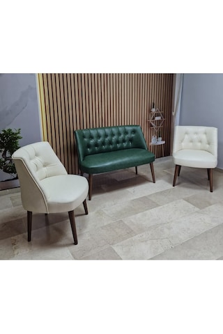 Azra Mobilya Deri Çay Seti Koltuk Takımı - Bekleme Salonu - Cafe Mobilya - Ofis Mobilya - Balkon Mobilya Yeşil-krem