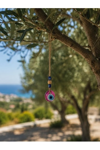 Nazar Boncuğu Dikiz Aynası Süsü Pembe Renkli 3 Cm Duvar Süsü El Yapımı Cam Kapı Süsü