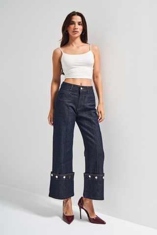 it's basic Kadın İndigo Renk 7w5-50 Crop Straight Fit Paça Detaylı Tasarım Denim Jean