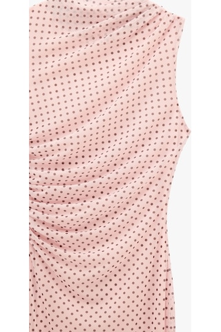 Koton Drapeli Slim Fit Kolsuz Bisiklet Yaka Puantiyeli Uzun Elbise Pembe Desenli 6sal80251ık
