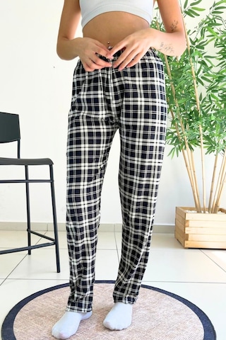 Farya Home Dreamy Soft Kadife Dokulu Ekose Kareli Süet Pijama Altı Pantolon Gri