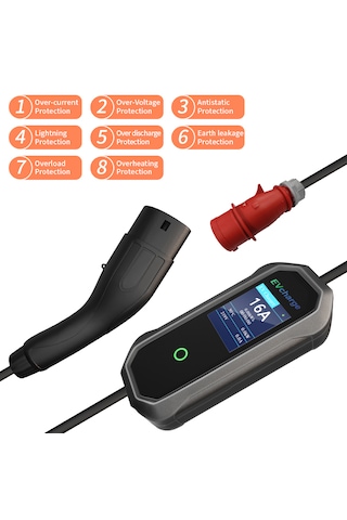 Evcharge Elektrikli Araç Taşınabilir Şarj Istasyonu 11 Kw 16a Tip-2 5x32a 5 Mt Tip2 Mobil Uygulama 11.0 KW