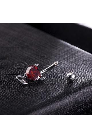 Chavin Kırmızı Kalp Taşlı Şeytan Çelik Göbek Piercing Dt70Kr