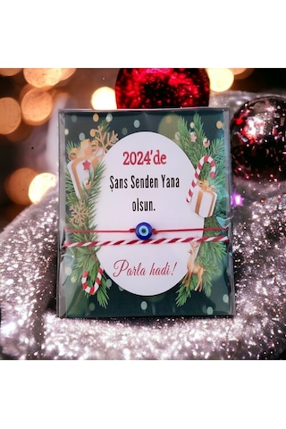 Yeni Yıl Yılbaşı Hediyesi Kırmızı İpli Nazar Boncuklu İkili Bileklik