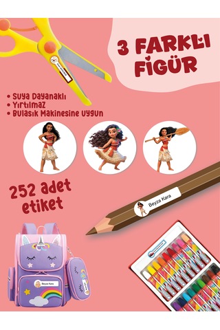 Okul Etiketi Kalem Defter Etiketi Moan Temalı Özel İsim Yazılabilen Etiket - 252adet