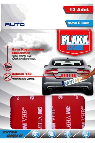 Plaka Montaj Bandı 12 Adet 3m Vhb Plaka Yapıştırma Bandı