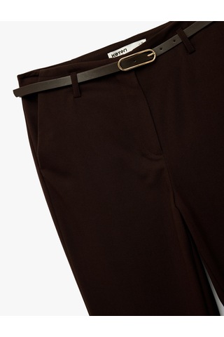 Koton Slim Fit Cepli Viskon Karışımlı Kemer Detaylı İspanyol Paça Pantolon Kahverengi 6wak40203uw Kahve