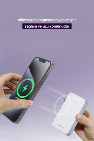 Magsafe Powerbank 12000 Mah Standlı Hızlı Taşınabilir Iphone 11 12 13 14 15 16 17 Samsung Uyumlu Beyaz