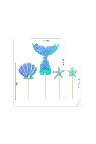Deniz Kızı Pul Payetli Pasta Süsü, 4'lü Set - Mavi