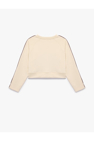 Koton Uzun Kollu Viskon Karışımlı Biyeli Bisiklet Yaka Baskılı Sweatshirt Bej 7wkg10355ak Ekru