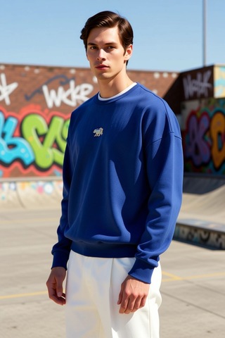 Benerly Erkek Bisiklet Yaka Standart Kol Oversize Fit Sweatshirt Fonksiyo Lacivert