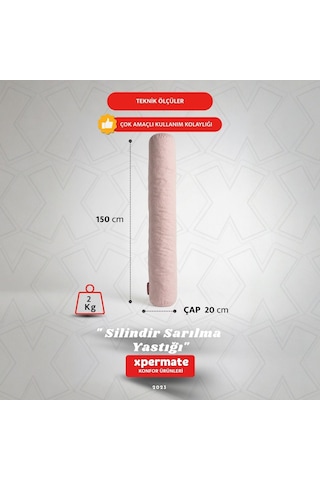 Xpermate Sarılma Yastığı Bacak Arası Yastığı Silindir 150cm Pembe