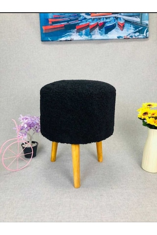 Şark Köşesi Coco Pufu , Peluş Kumaş ,oturma Odası, Makyaj Masası Pufu Siyah