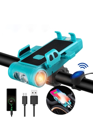 Monozone 5in1 Bisiklet Feneri Telefon Tutucu+korna +sis Farı Mavi - Siyah