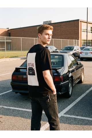 Black Nova Oversize Baskılı Unisex Tişört Mustang Gt Black Siyah
