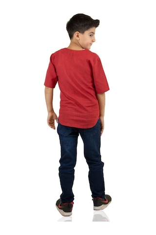 Eliş Şile Bezi Kısa Kol Şile Bezi Zımbalı Erkek Çocuk Tshirt Kırmızı 3051