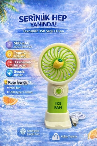 Fit Yeşil Mini Taşınabilir Sessiz El Fanı 3 Hız Ayarlı Mini El Pervanesi Soğutucu-vantilatör