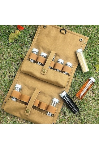 Ulzyvf Taşınabilir 10'lu Baharat Seti Reedark Kamp Dış Mekan Çantası Haki - Pu Haki Haki