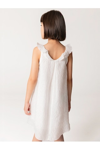 Sheshe Fırfırlı Beyaz Kolsuz Kız Çocuk Elbise Renkli