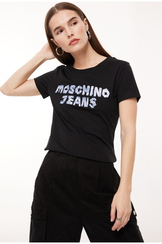 Moschino Jeans Bisiklet Yaka Baskılı Siyah Kadın T-shirt A0701
