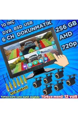 170'' Balık Gözü Ahd 720p Rca Kamera 6 Kanallı 10 İnç Dokunmatik Usb Bsd Dvr Ekran 12 Volt