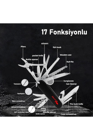 Valkyrie17 Fonksiyonlu Çok Amaçlı Multitool Kamp Çakı Profesyonel Outdoor & Günlük Kullanım Siyah