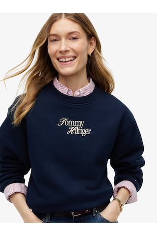 Tommy Hilfiger Scrıpt Regular C-nk Swt Kadın Mavi Sweatshirt - Ww0ww51598