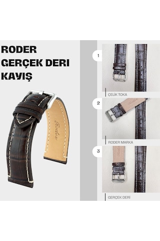 R4137w Roder Deri Kayış - Kahverengi-beyaz - 20mm Şeffaf