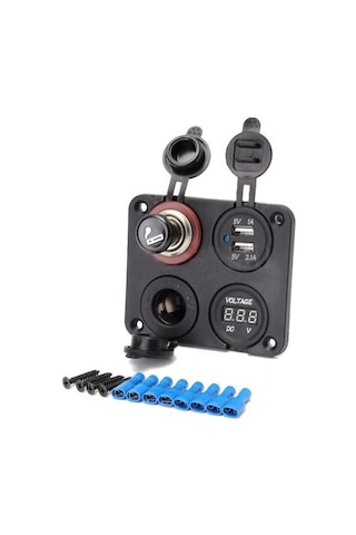 12v Araç 2 Çift Ette Soket+çift Usb Bağlantı Noktası Şarj Cihazı+voltmetre Adaptörü