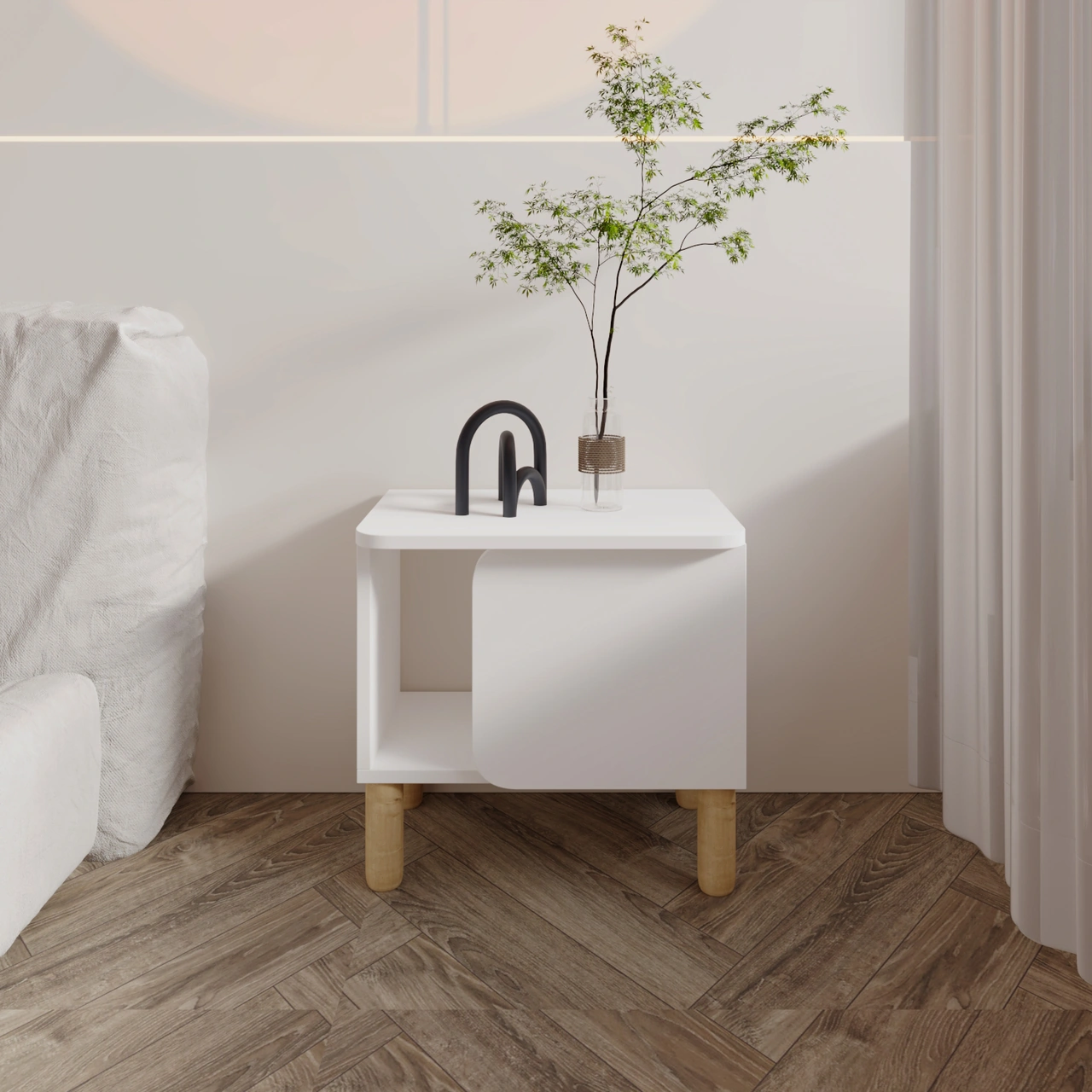 River Komodin Şık Ve Fonksiyonel Başucu Sehpası Beyaz