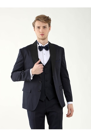 Dufy Lacivert Erkek Slim Fit Sivri Yaka Smokin Takım - 92417 Lacivert