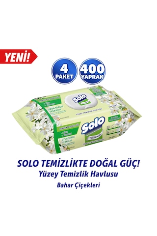 Solo Doğal Güç Bahar Çiçekleri Yüzey Temizleme Mendili 4'lü 400 Yaprak Beyaz