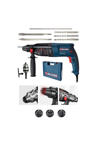Graizer GRZ3000 3000 W Kırıcı Delici Matkap + Yedek Mandren + 5 Parça Uç Seti